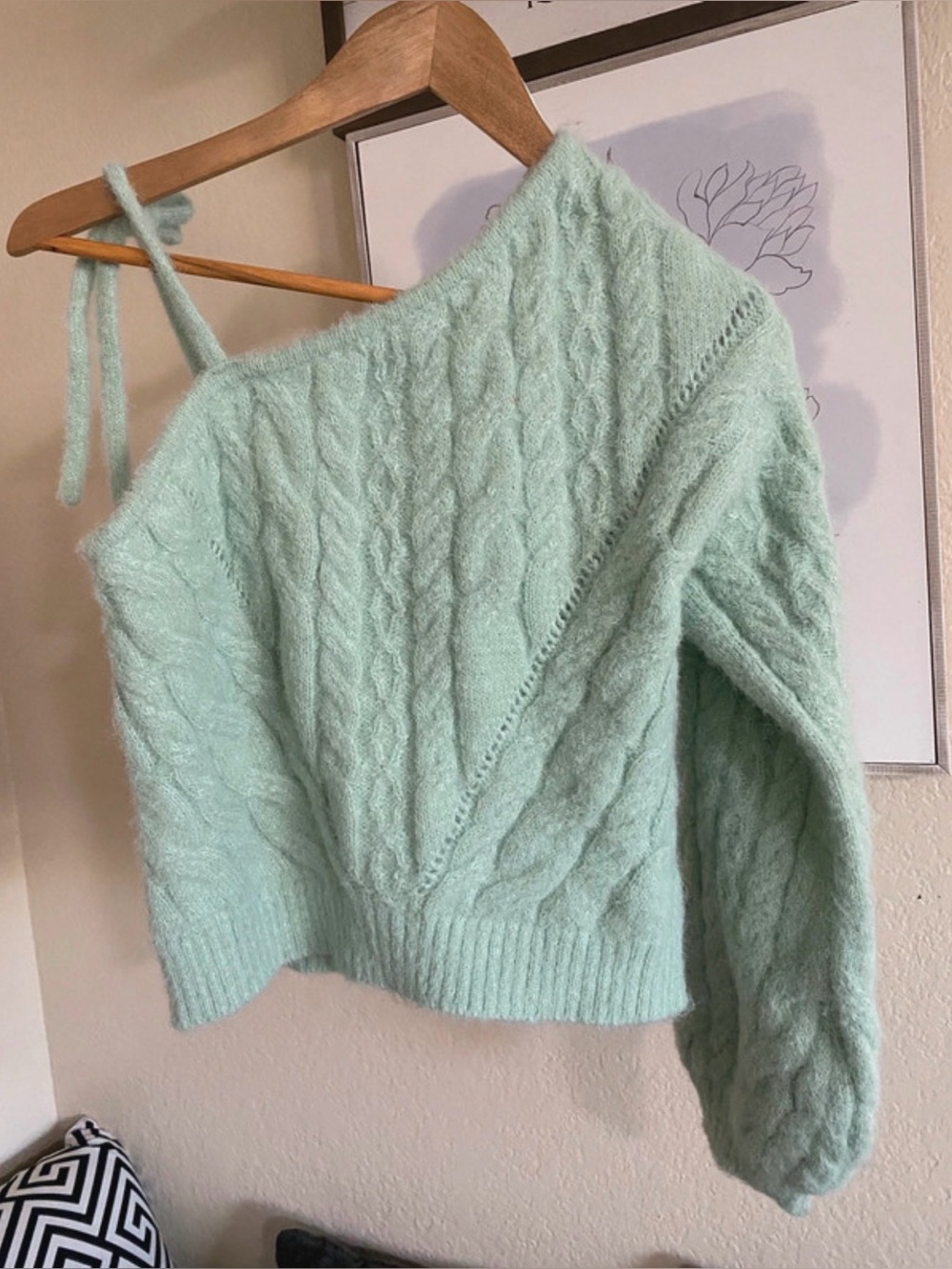 NWT Wild Fable One-Shoulder Cable Knit Sweater - Mint Green - Size XS